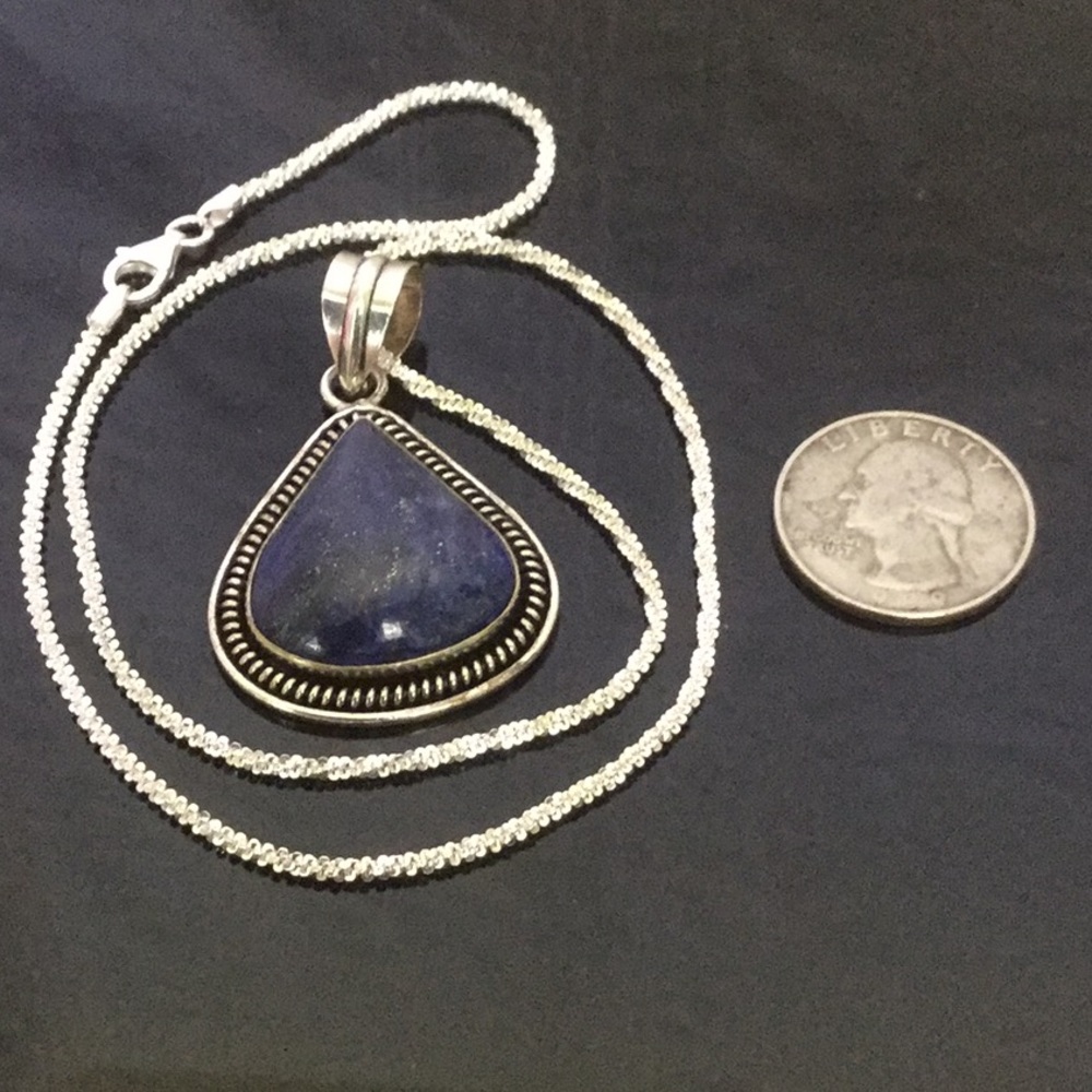 Vtg18”DimondCutSterlingSilver Necklace W/.925Pendt - Picture 2 of 8